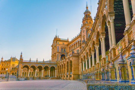 Plaza de Espana in Seville, Spainの写真素材
