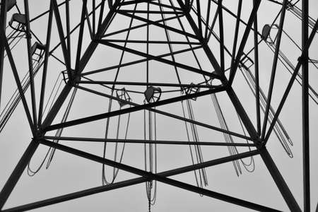 Abandoned metal carousel in black and whiteの写真素材