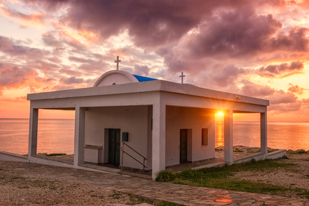 Agioi Anargiroi church at sunrise, Cavo Greco, Cyprusの写真素材