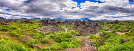 Dimmuborgir lava fields, rock formations, nature landscape, Icelandの写真素材