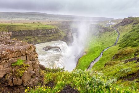 Gullfoss waterfall, amazing nature, Iceland summer landscape, travel backgroundの写真素材