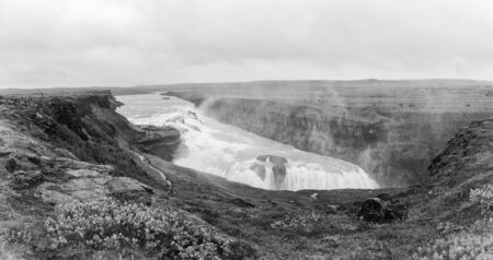 Gullfoss waterfall, amazing nature, Iceland summer landscape, travel background