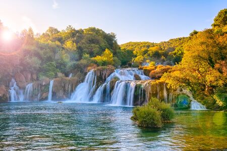 Amazing nature landscape, waterfall Skradinski buk, Krka National Park, Croatiaの写真素材