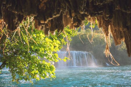 Amazing nature landscape, waterfall Skradinski buk, Krka National Park, Croatiaの写真素材