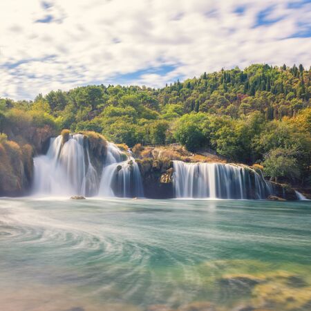 Amazing nature landscape, waterfall Skradinski buk, Krka National Park, Croatiaの写真素材