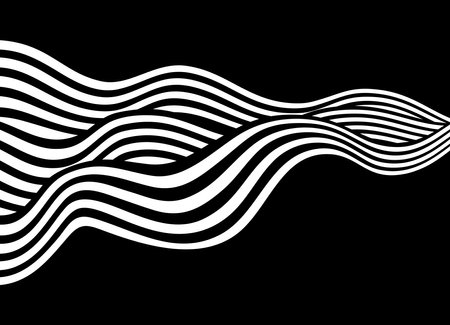 White waves on a black background of curved lines. Modern striped vector backgroundのイラスト素材