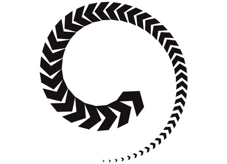 Vector pattern in the shape of a black arrow swirling in a circle on a white background. Design element. Striped vector backgroundのイラスト素材