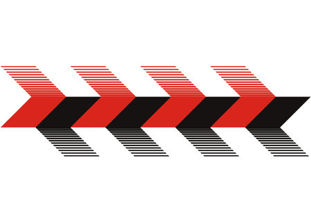 Striped vector arrows in the opposite direction. Red and black. Pointer. Navigation. Striped pattern. Vector background.のイラスト素材