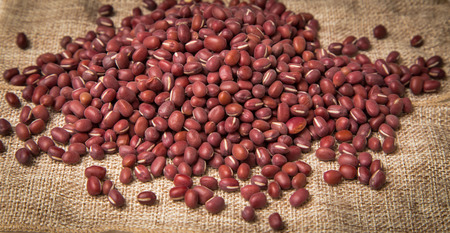 Azuki beans on juta background の写真素材