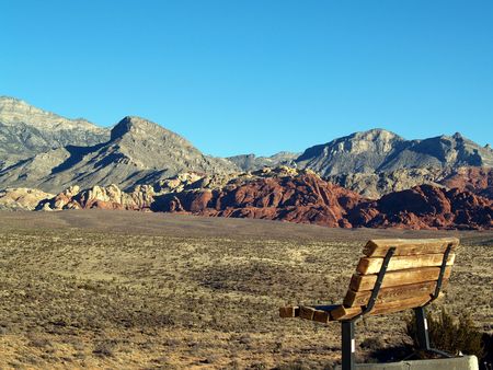 Red rock benchの写真素材