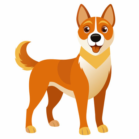 Fawncolored dog with collar standing on white background, a loyal companionのイラスト素材