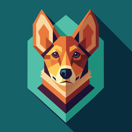 Geometric dog head illustration on blue backgroundのイラスト素材