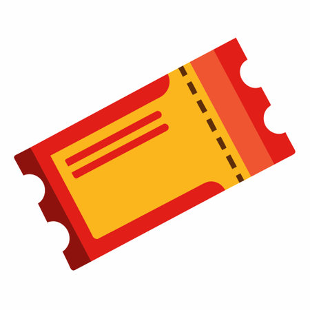 A red and yellow ticket icon with electric blue font on a white backgroundのイラスト素材
