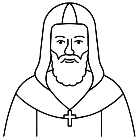 A man with a beard and a cross necklace, black and white drawingのイラスト素材