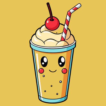 Milkshake with cherry, straw Food, Liquid, Drinkware, Ingredients, Fast foodのイラスト素材