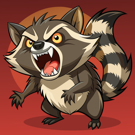 Angry raccoon cartoon with open mouth in art paintingのイラスト素材