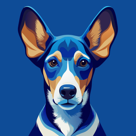 Portrait of a blue and brown Canidae dog on electric blue backgroundのイラスト素材