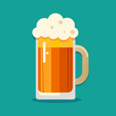 A glass of beer with foam on top, placed on a blue backgroundのイラスト素材