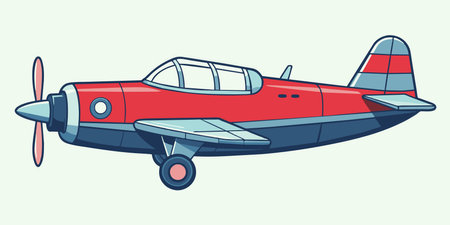 Cartoon airplane with propeller in red and blue on white backgroundのイラスト素材