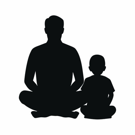Silhouette of man and child in lotus position, symbolizing harmonyのイラスト素材