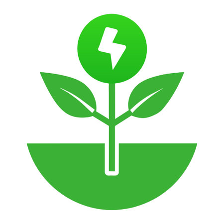 A green plant with leaves and a lightning bolt symbolizes energy and natureのイラスト素材