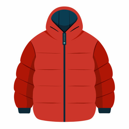 A red jacket with a hood displayed against a white backgroundのイラスト素材