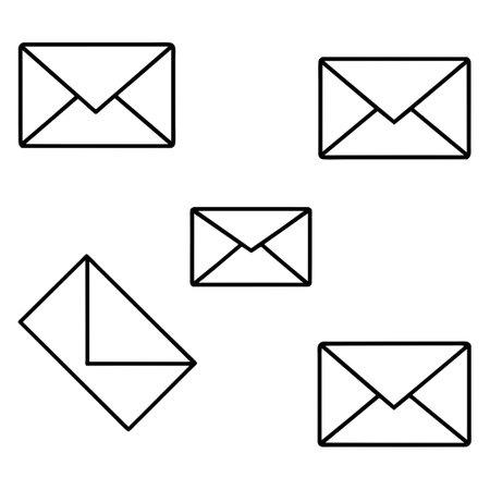 Envelopes of various sizes and shapes on white backgroundのイラスト素材