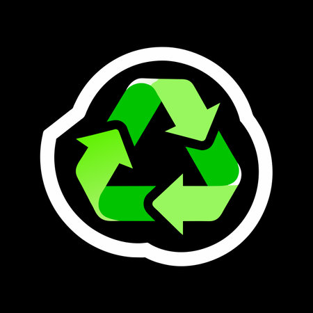 Green recycling symbol with three arrows in circle on black backgroundのイラスト素材