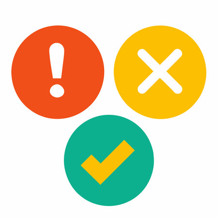 Three circles with exclamation mark, letter x, and check mark insideのイラスト素材