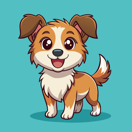 Brown and white dog on blue background cartoon illustrationのイラスト素材