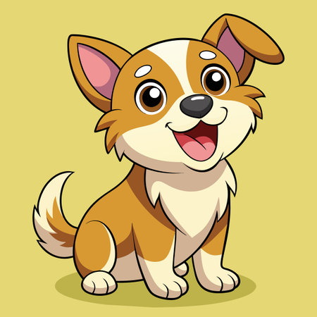 Cartoon brown and white dog on yellow backgroundのイラスト素材