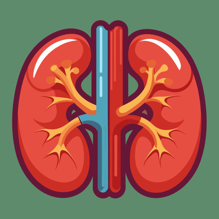 Cartoon kidneys displayed against a green backgroundのイラスト素材