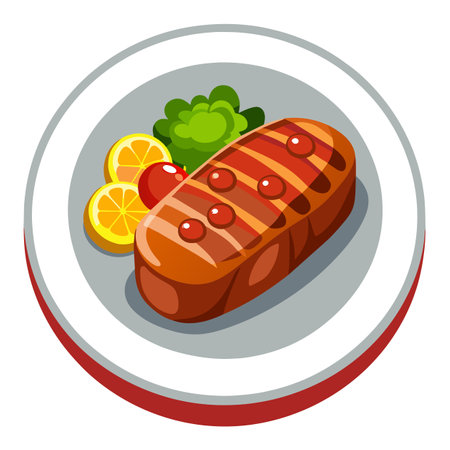 Delicious Grilled Steak with Fresh Garnish, Healthy and Succulent, Perfect for a Flavorful Mealのイラスト素材