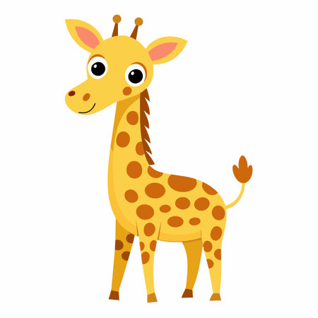 Cartoon giraffe illustration for kids, with a friendly and adorable character in a playful styleのイラスト素材