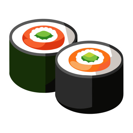 Two sushi rolls with vegetables on white backgroundのイラスト素材