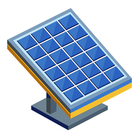 Isometric illustration of a solar panel with design and solar energy keywordsのイラスト素材