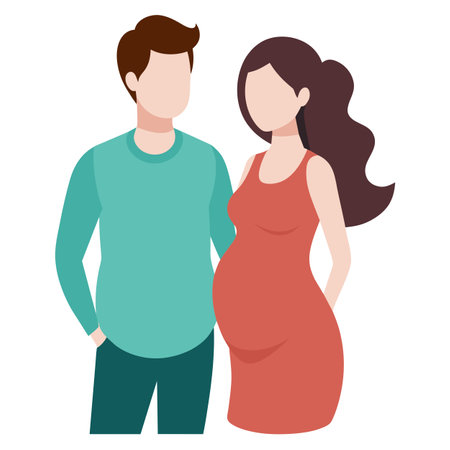 A man and a pregnant woman are standing next to each other, smiling and happyのイラスト素材