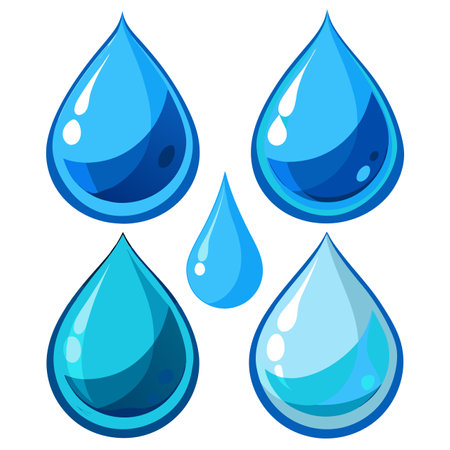 A set of four blue water drops on a white backgroundのイラスト素材