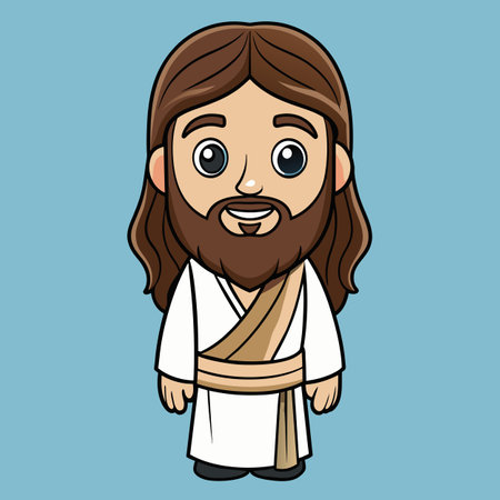 A cartoon illustration of Jesus featuring long hair and a beardのイラスト素材