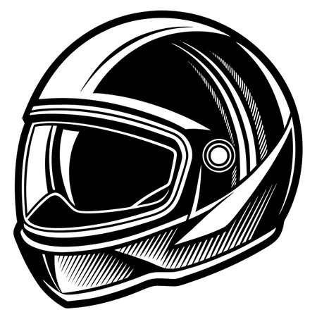 A black and white drawing of a motorcycle helmet with gogglesのイラスト素材