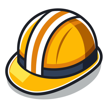 Yellow hard hat with black strap on white background, for safetyのイラスト素材