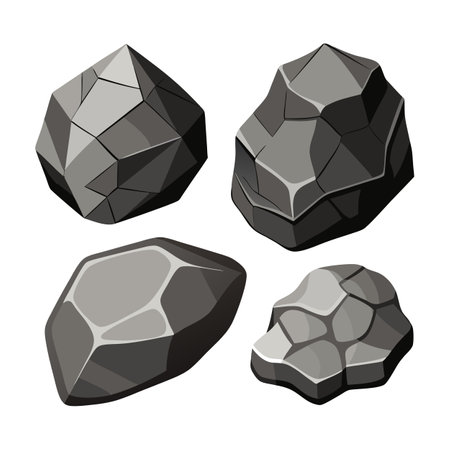 In front of a white backdrop, there are four distinct rock varietiesのイラスト素材