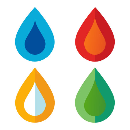 There are four water drops in different colors placed on a white backgroundのイラスト素材