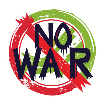 Red circle on green paint background with No War message. Suitable for activismのイラスト素材