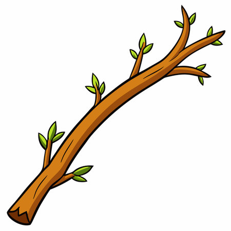 Cartoon Branch Illustration with Leaves Nature Clipart is suitable for kids learning about natureのイラスト素材