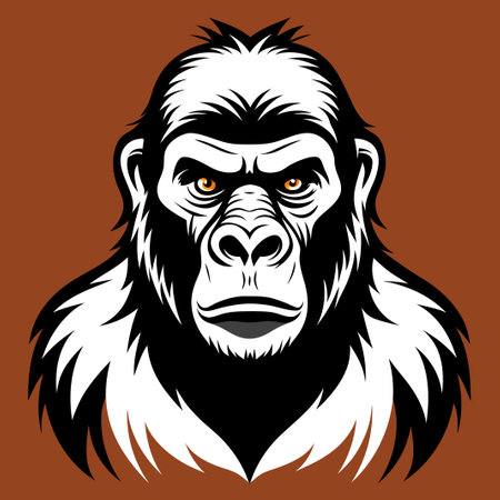 Black and white gorilla head drawing on brown backgroundのイラスト素材