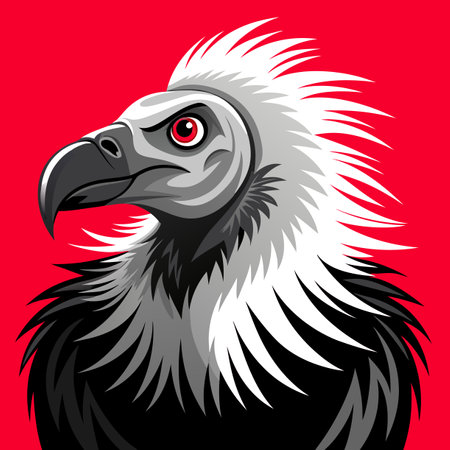 A cartoon vulture with red eyes is depicted against a red backgroundのイラスト素材
