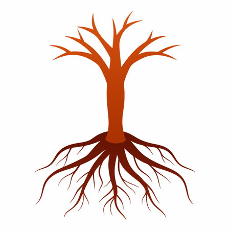 A tree with roots but no leaves depicted on a white backgroundのイラスト素材