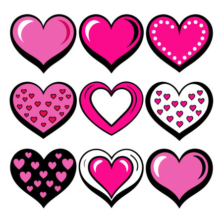A collection of pink and black heart shapes displayed against a white backdropのイラスト素材