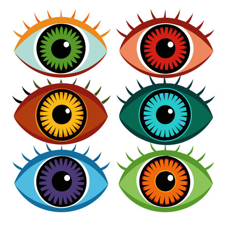 A collection of four distinctively colored eyes against a white backdropのイラスト素材